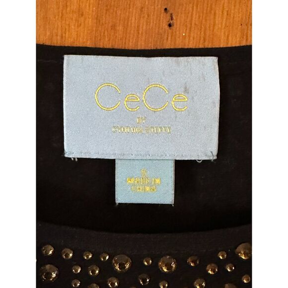 CeCe by Cynthia Steffe Black Dress with Amber/Gold Beads Raw Hem - Picture 2 of 7